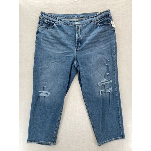 Old Navy Sky-Hi Straight Jeans Women's 26 Medium Wash Blue Distressed Denim Pant - Picture 1 of 14
